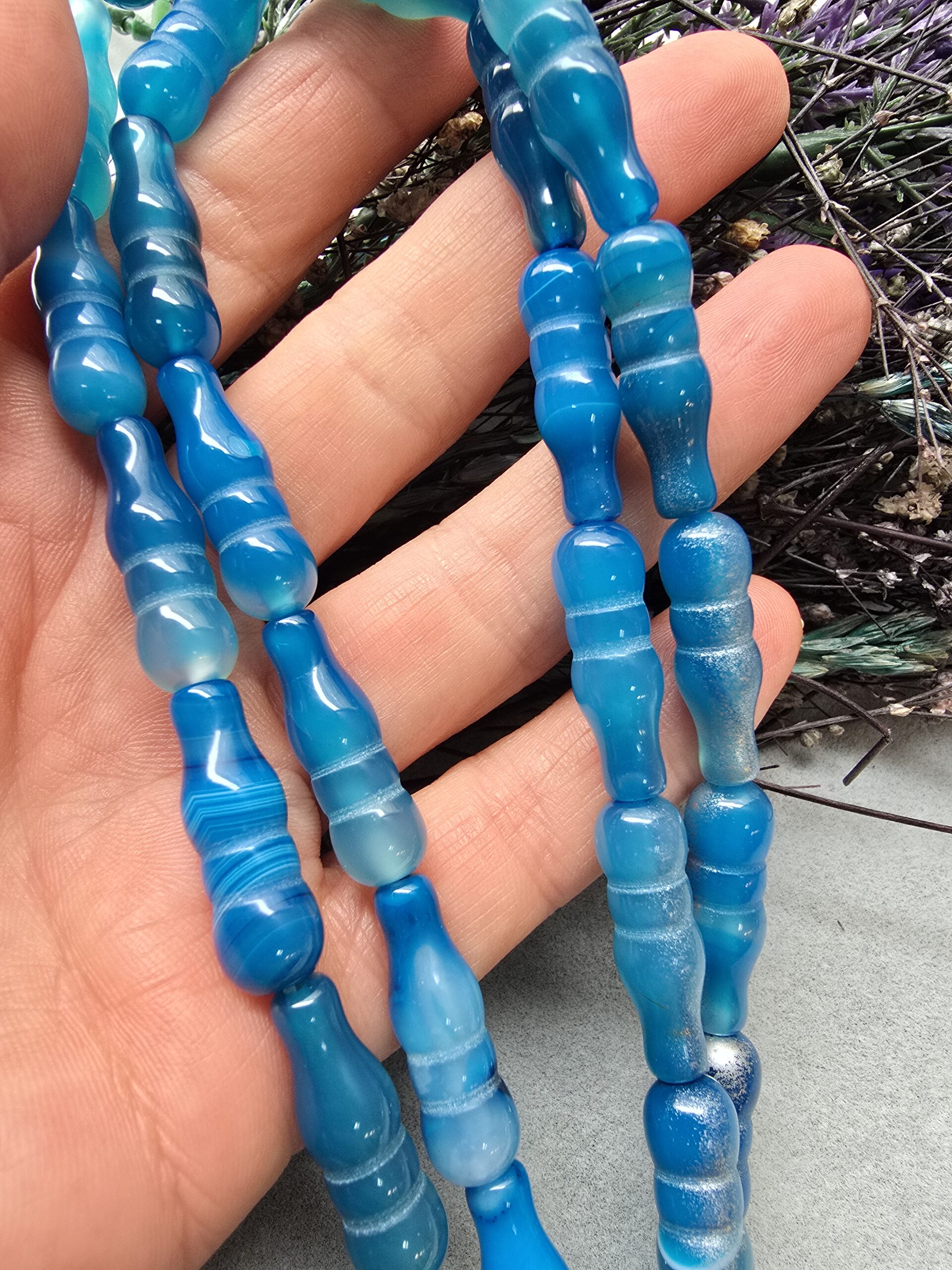 8x25 MM Tespih İmame Şekilli Mavi Akik Taşı