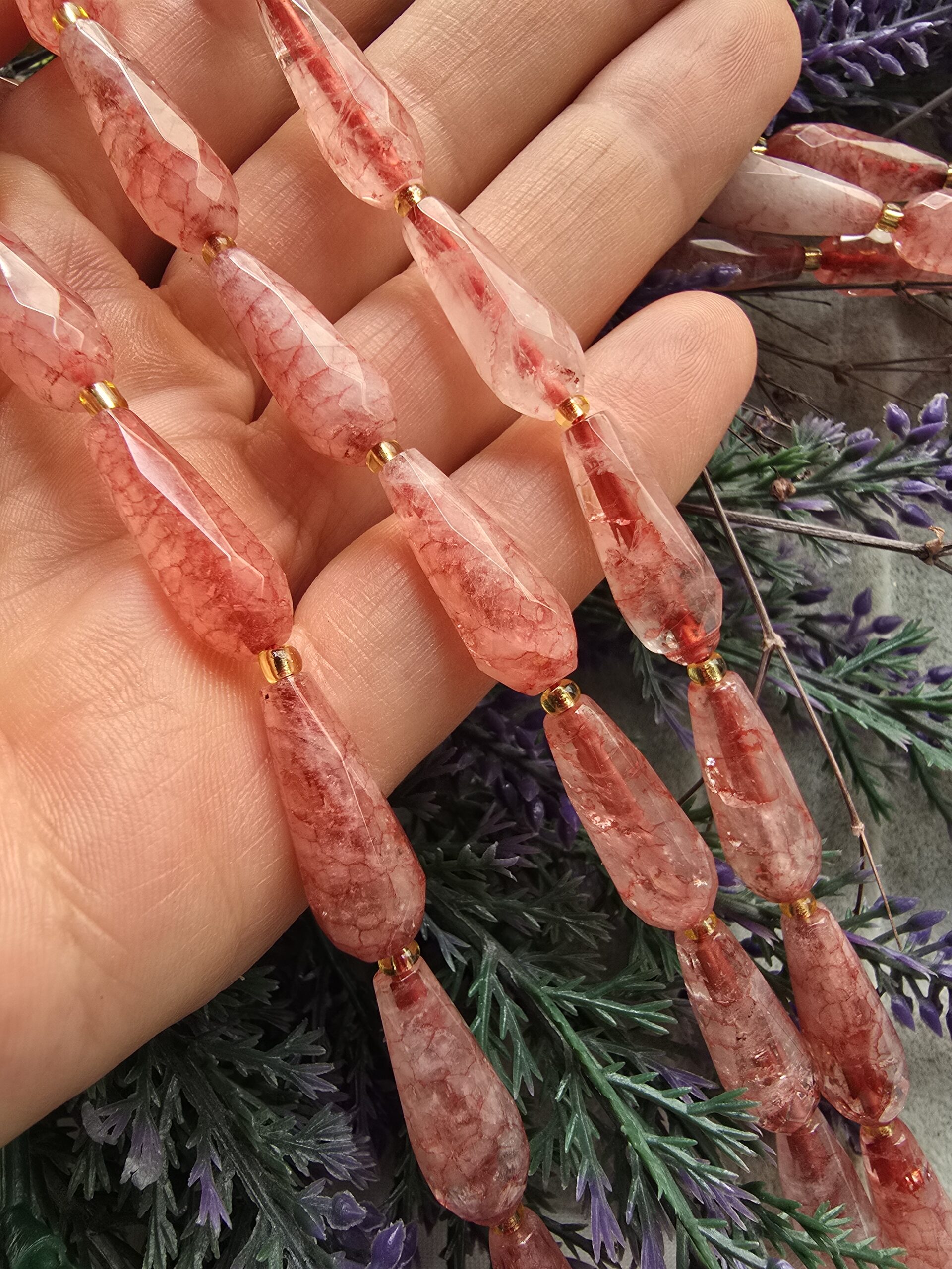 8 MM Fasetli Damla Şekilli Gül Kuvars Taşı