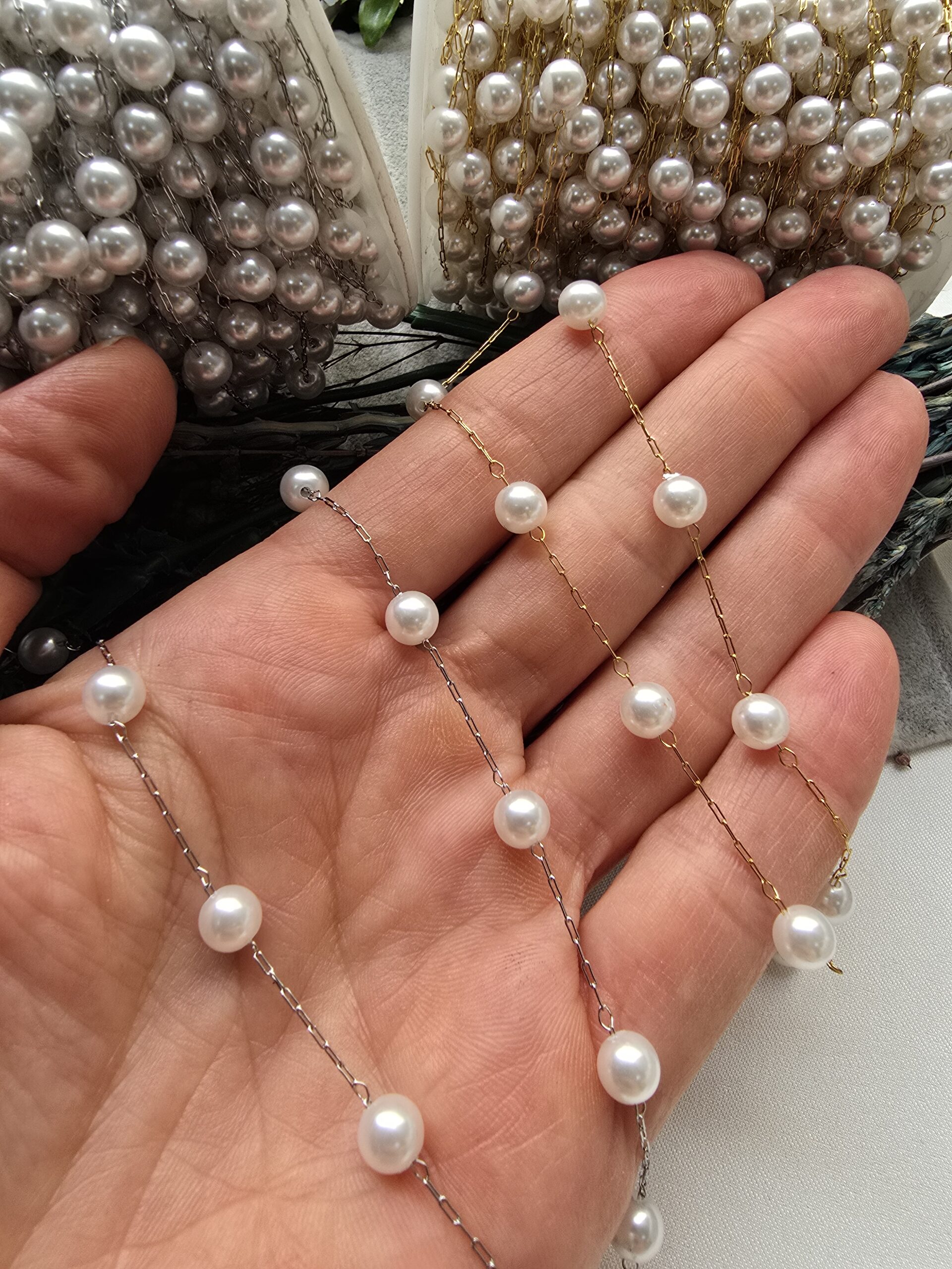 6 MM İnci Detaylı Çelik Takı Zinciri