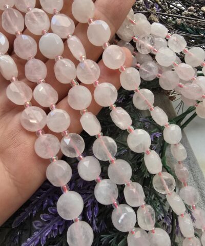 10 MM Faset Tablet Pembe Kuvars Taşı