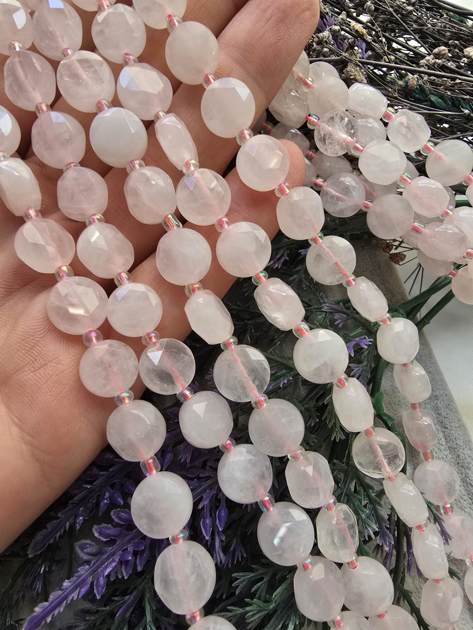 10 MM Faset Tablet Pembe Kuvars Taşı