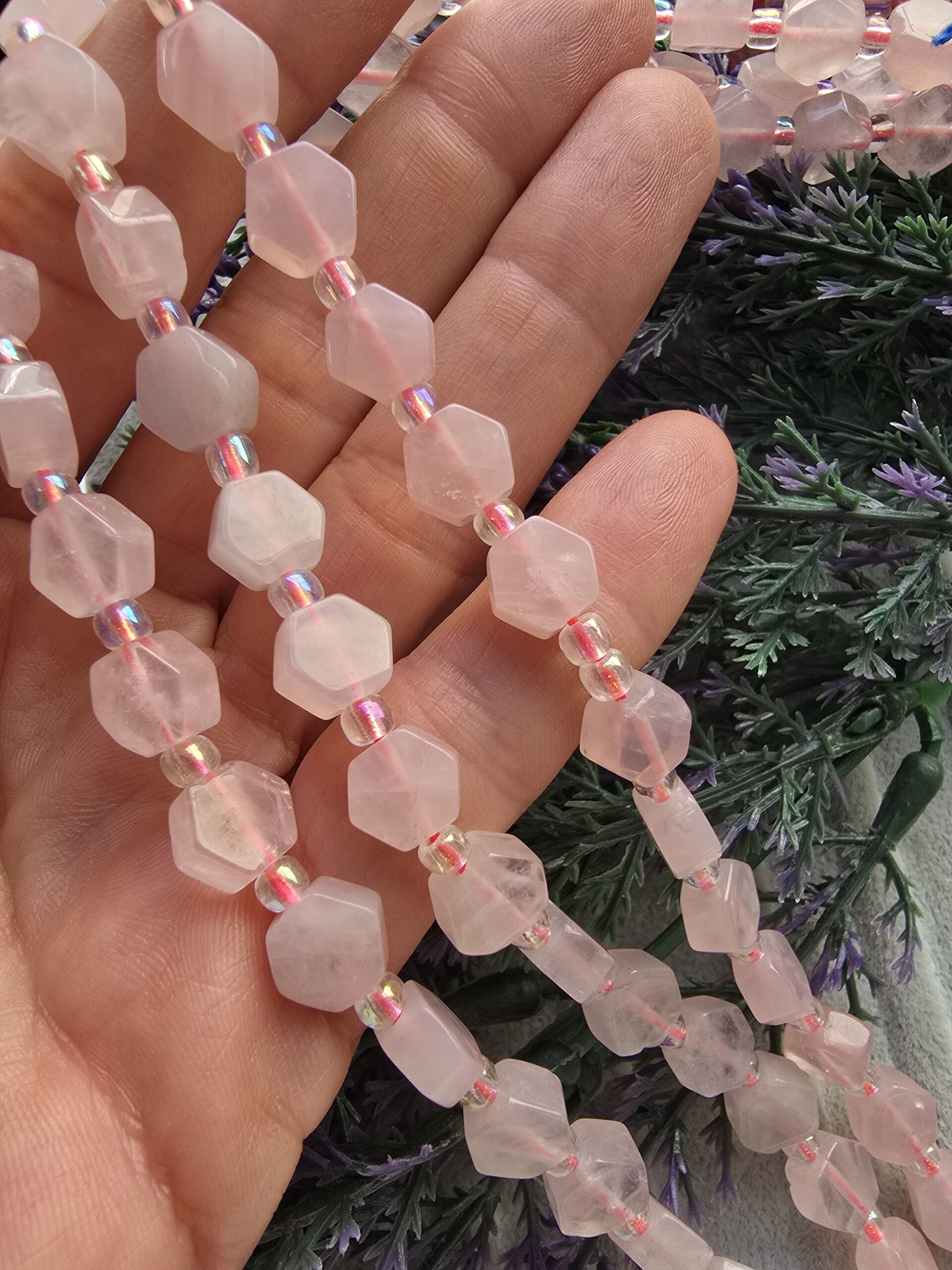 8 MM Petek Pembe Kuvars Doğal Taş - Görsel 2