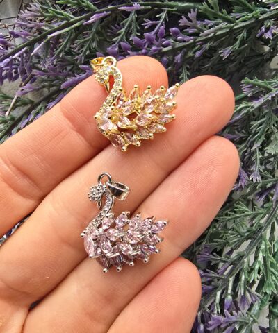 Kuğu Premium Pembe Zirkon Taşlı Kolye Ucu