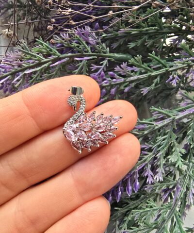 Kuğu Premium Pembe Zirkon Taşlı Kolye Ucu - Gümüş