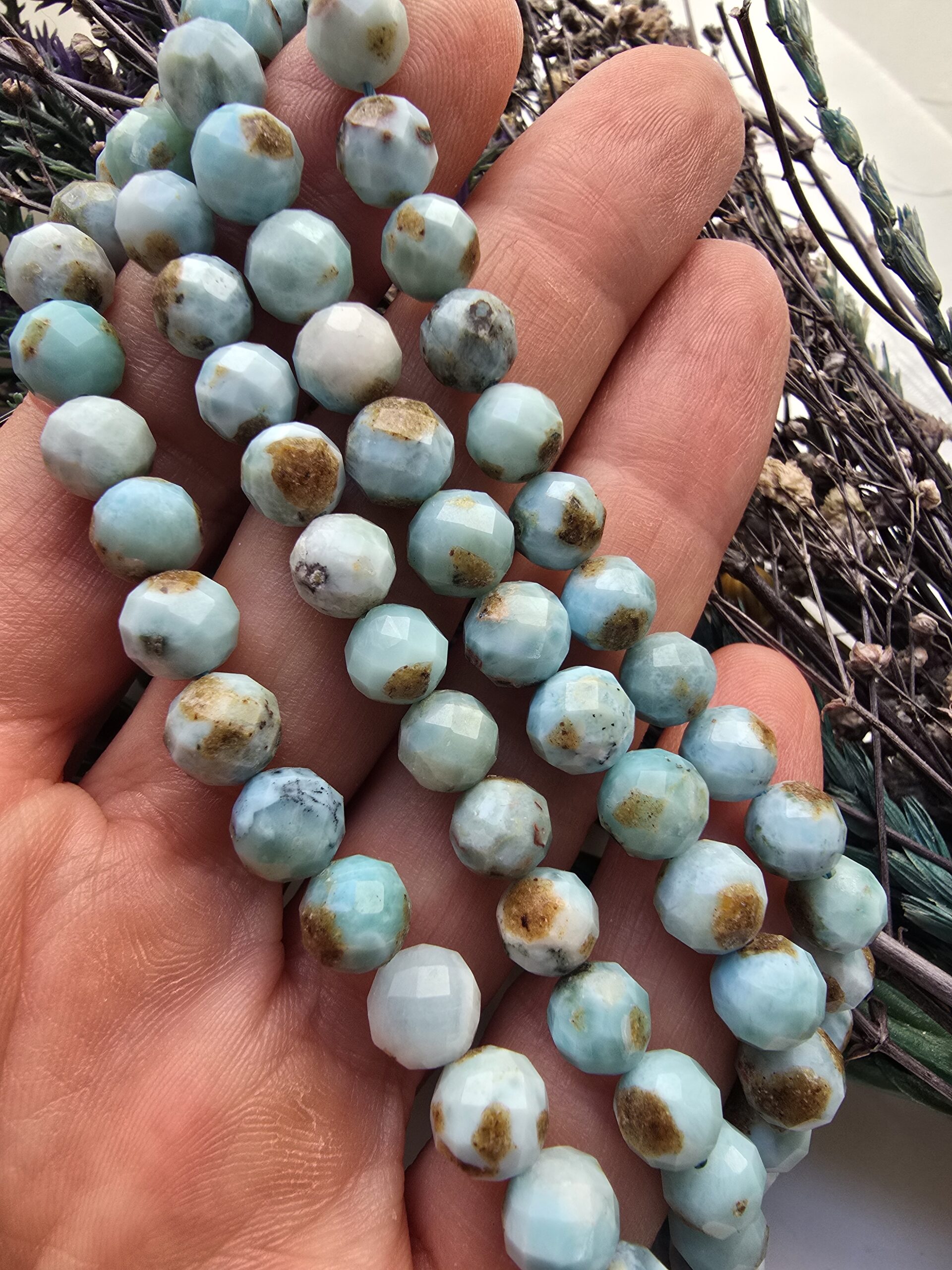 7 MM Faset Larimar Doğal Taş Dizi