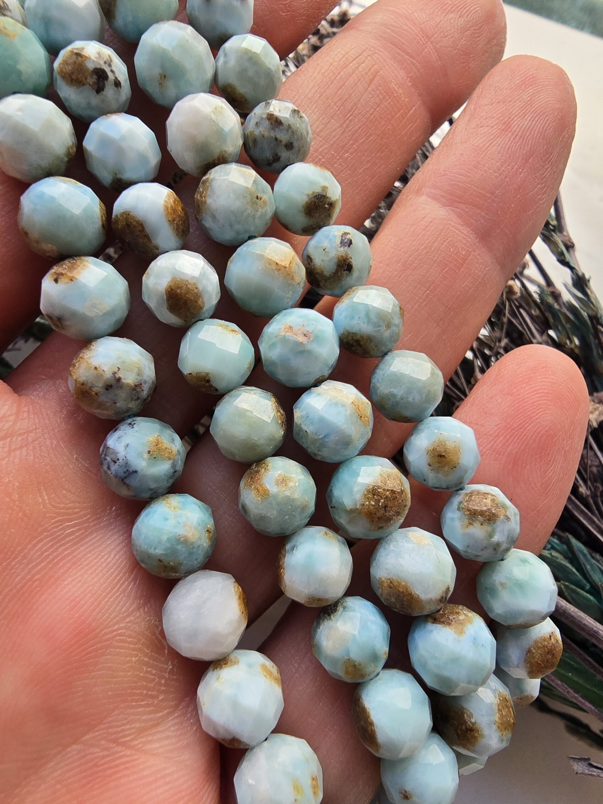 7 MM Faset Larimar Doğal Taş Dizi - Görsel 4
