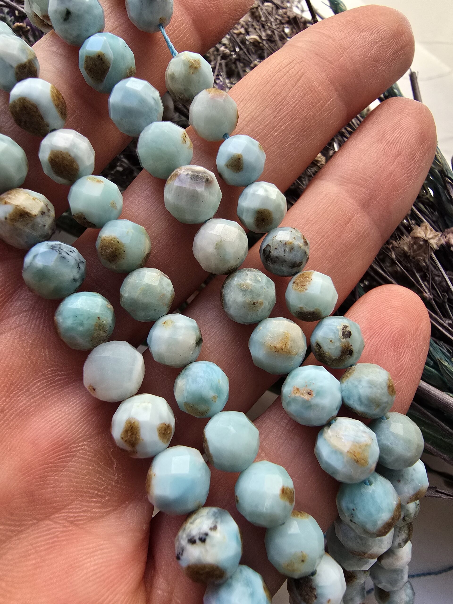 7 MM Faset Larimar Doğal Taş Dizi - Görsel 5
