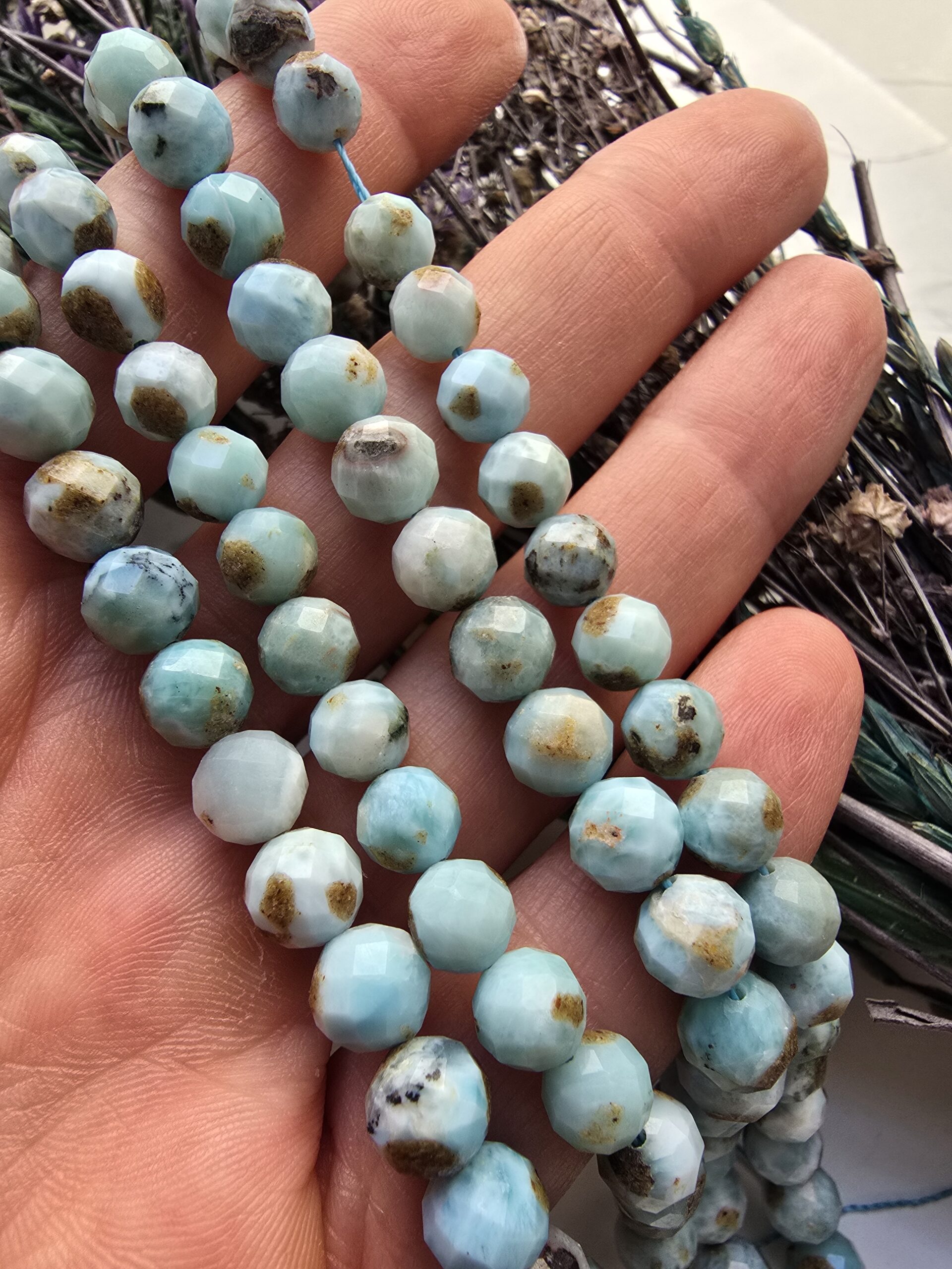 7 MM Faset Larimar Doğal Taş Dizi - Görsel 2