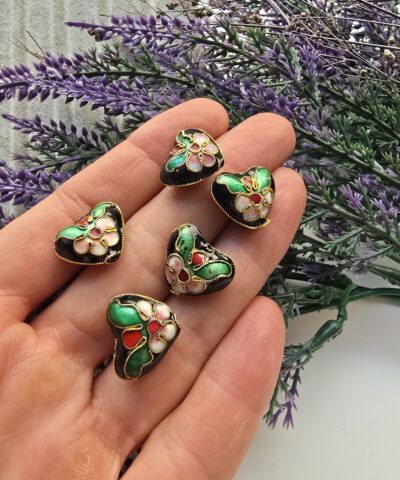 Siyah Kalp Cloisonne Hücreli Mine Desenli Boncuk Aparatı