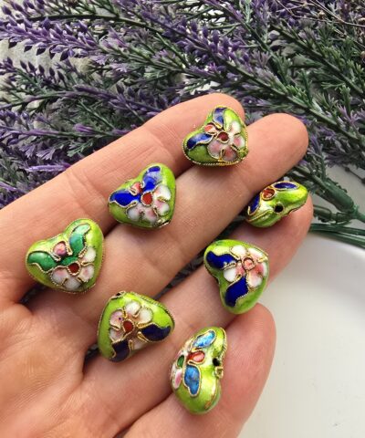 Yeşil Kalp Cloisonne Hücreli Mine Desenli Boncuk Aparatı
