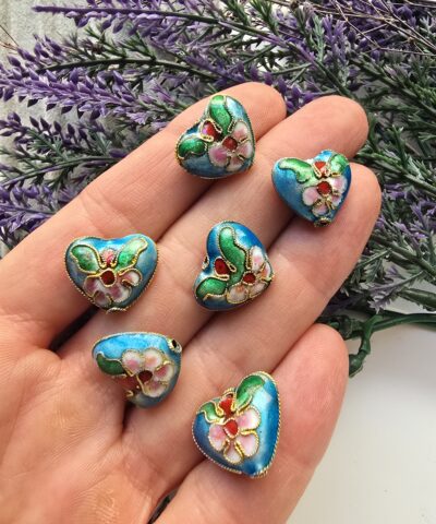Turkauz Kalp Cloisonne Hücreli Mine Desenli Boncuk Aparatı