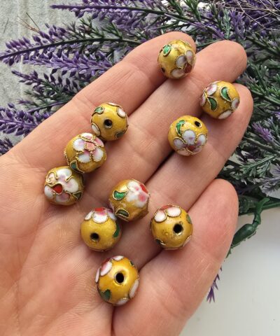 Sarı Küre Cloisonne Hücreli Mine Desenli Boncuk Aparatı