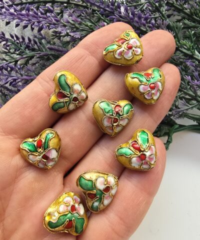 Sarı Kalp Cloisonne Hücreli Mine Desenli Boncuk Aparatı
