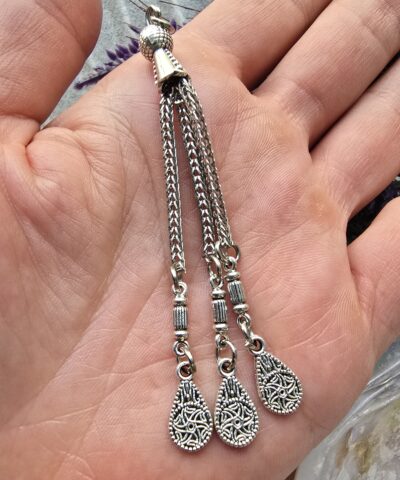 Üçlü Yıldızlı Damla Sallantılı Metal Tesbih Püskülü