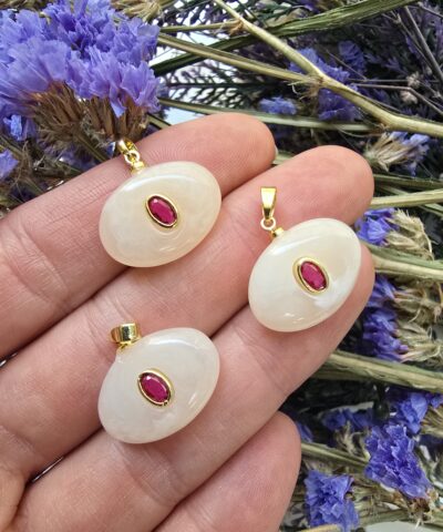 Pembe Oval Zirkon Taş Detaylı Kasalı Kolye Ucu