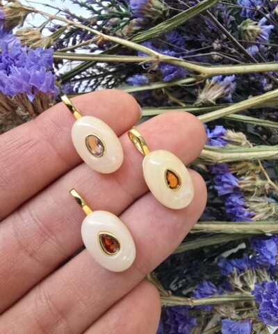 Pembe Oval Zirkon Taş Detaylı Kolye Ucu