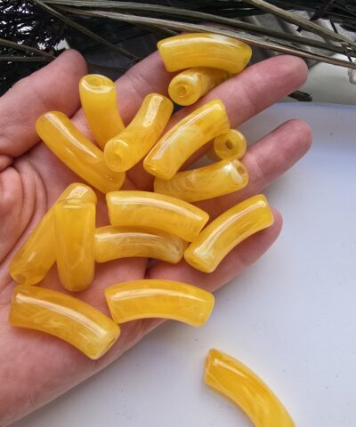 11x33 MM Sarı Eğik Boru Kemik Jelibon Renkli Akrilik Bileklik ve Kolye Boncukları