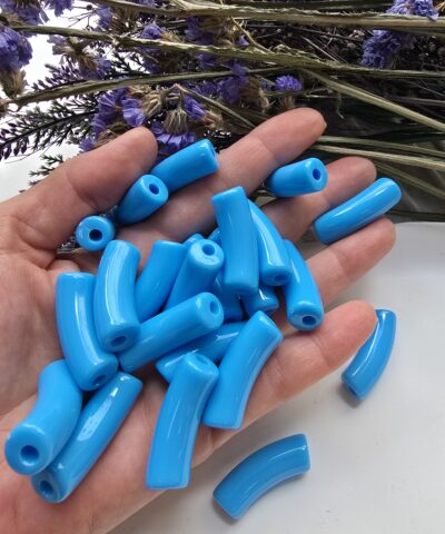 11x33 MM Mavi Eğik Boru Kemik Jelibon Renkli Akrilik Bileklik ve Kolye Boncukları