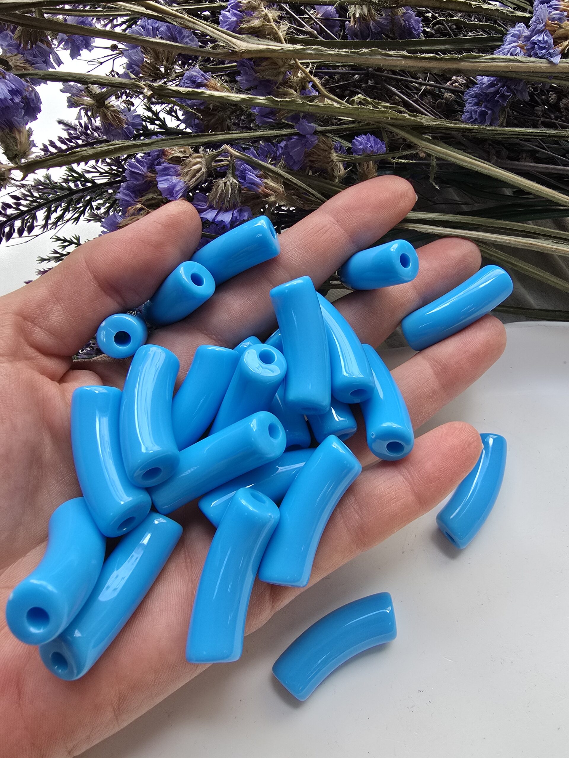 11x33 MM Mavi Eğik Boru Kemik Jelibon Renkli Akrilik Bileklik ve Kolye Boncukları