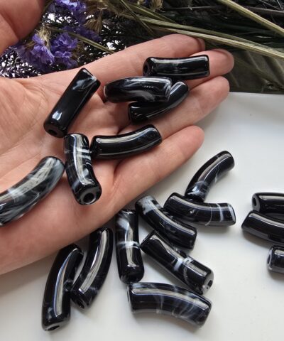 11x33 MM Siyah Eğik Boru Kemik Jelibon Renkli Akrilik Bileklik ve Kolye Boncukları