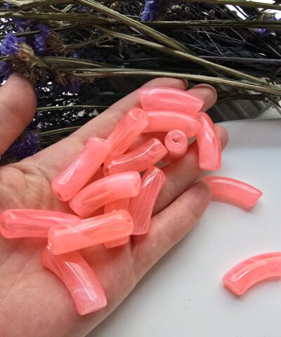 11x33 MM Pembe Eğik Boru Kemik Jelibon Renkli Akrilik Bileklik ve Kolye Boncukları