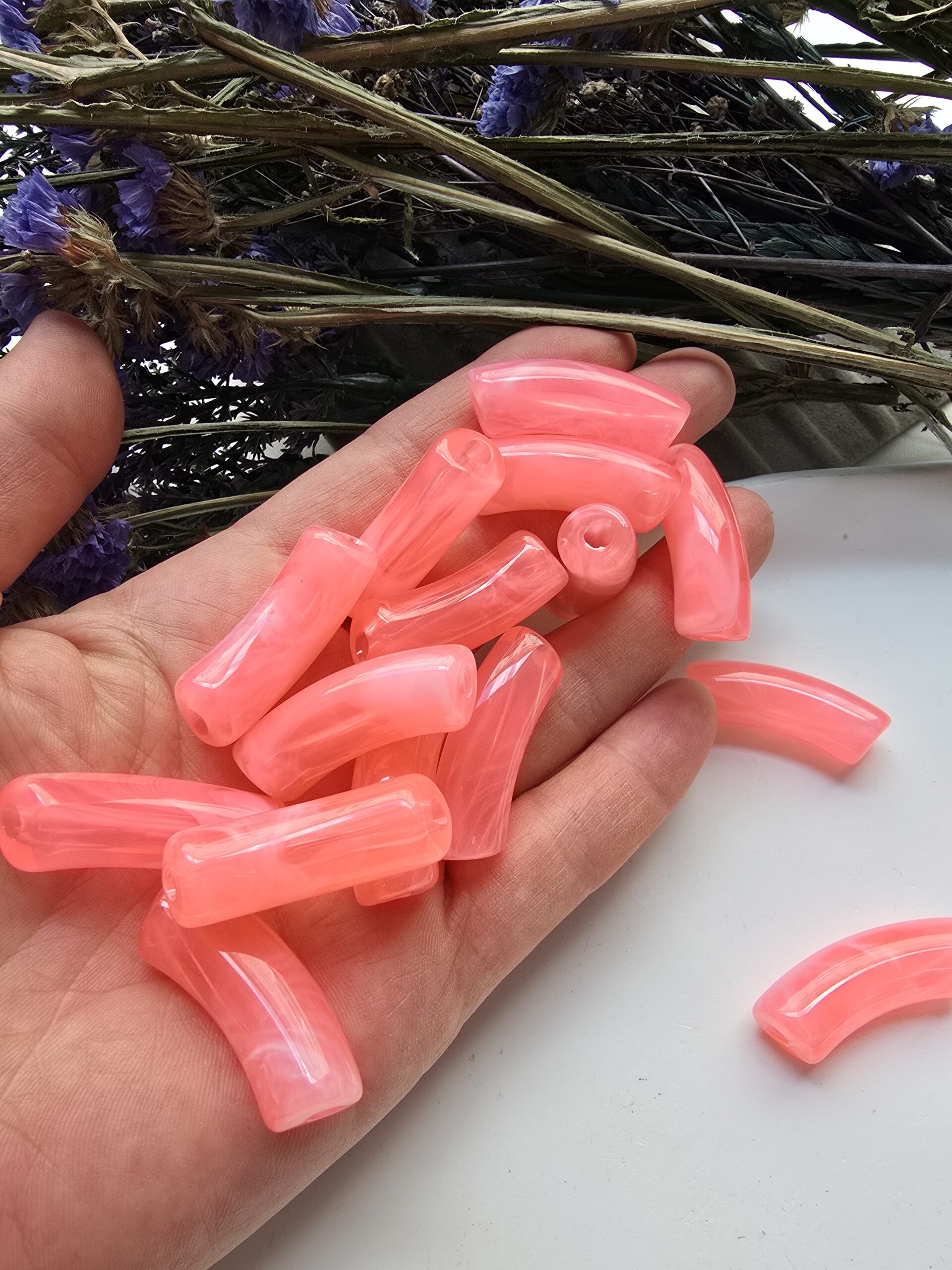 11x33 MM Pembe Eğik Boru Kemik Jelibon Renkli Akrilik Bileklik ve Kolye Boncukları