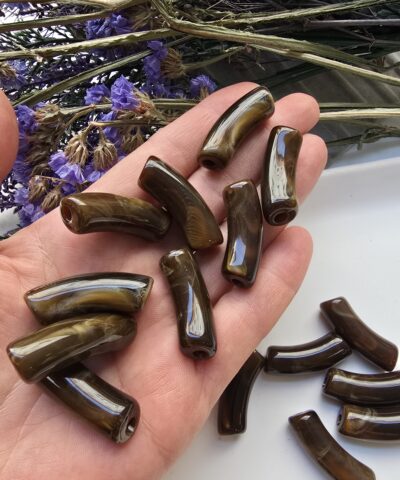 11x33 MM Koyu Kahve Eğik Boru Kemik Jelibon Renkli Akrilik Bileklik ve Kolye Boncukları