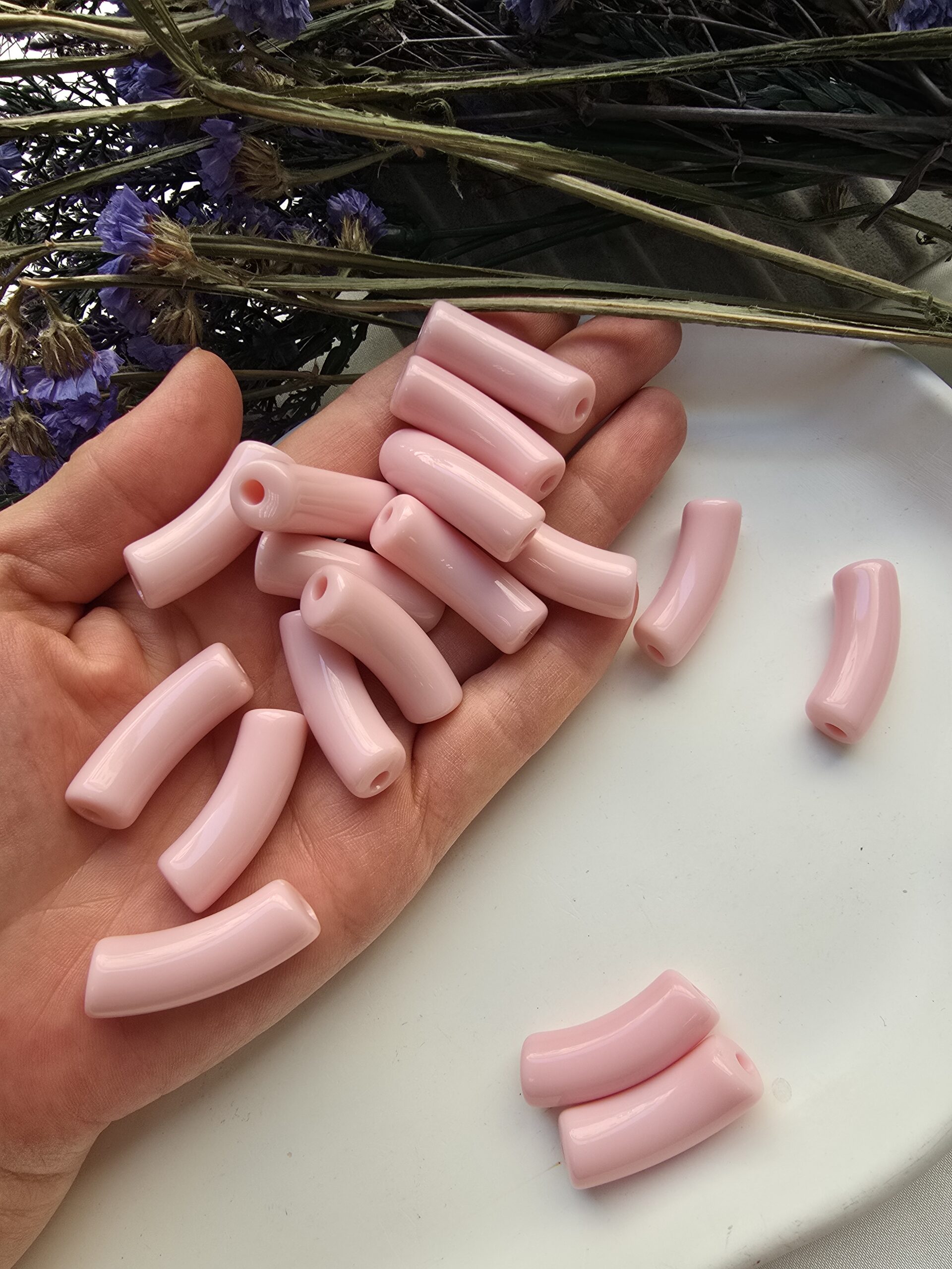 11x33 MM Soft Pembe Eğik Boru Kemik Jelibon Renkli Akrilik Bileklik ve Kolye Boncukları