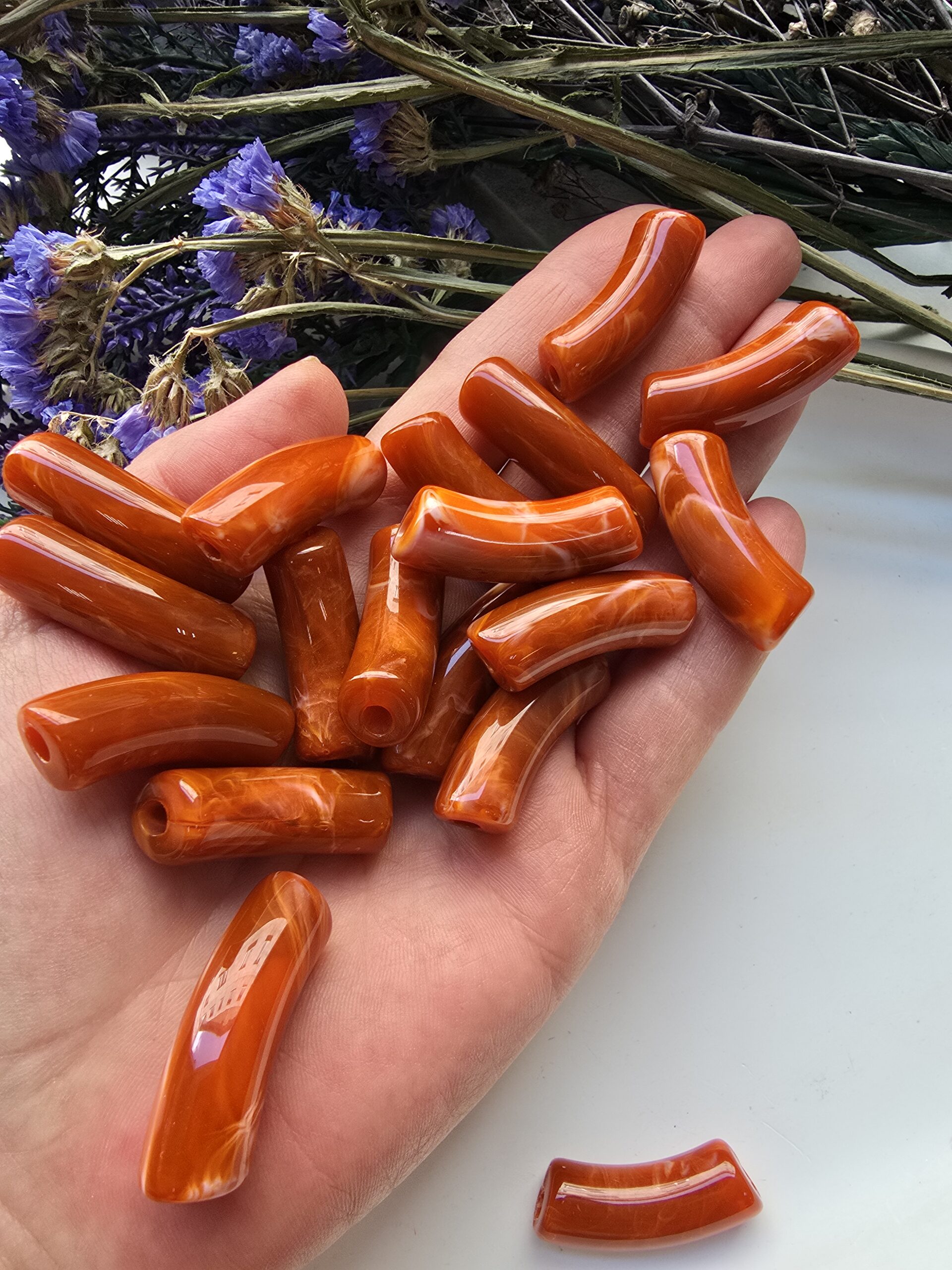 11x33 MM Mercan Eğik Boru Kemik Jelibon Renkli Akrilik Bileklik ve Kolye Boncukları