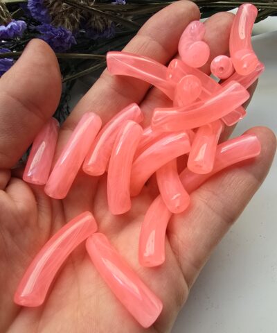 8x33 MM Pembe Eğik Boru Kemik Jelibon Renkli Akrilik Bileklik ve Kolye Boncukları