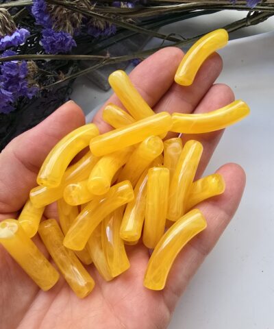 8x33 MM Sarı Eğik Boru Kemik Jelibon Renkli Akrilik Bileklik ve Kolye Boncukları
