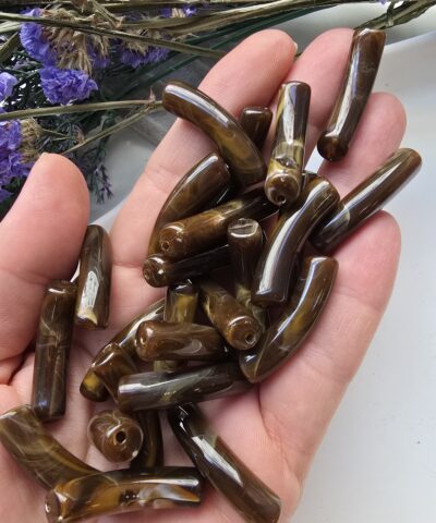 8x33 MM Koyu Kahve Eğik Boru Kemik Jelibon Renkli Akrilik Bileklik ve Kolye Boncukları