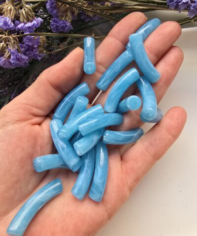 8x33 MM Mavi Eğik Boru Kemik Jelibon Renkli Akrilik Bileklik ve Kolye Boncukları