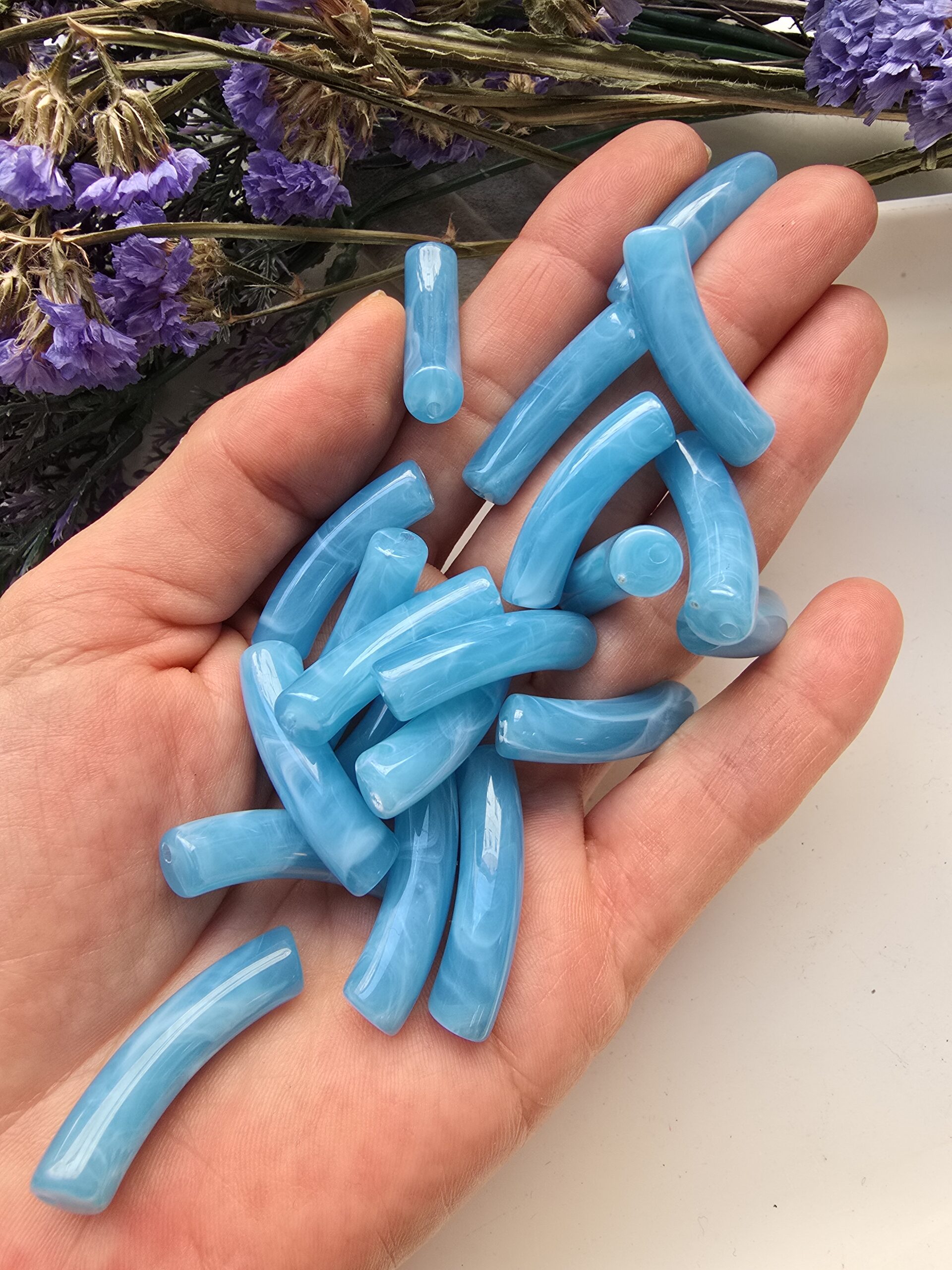 8x33 MM Mavi Eğik Boru Kemik Jelibon Renkli Akrilik Bileklik ve Kolye Boncukları