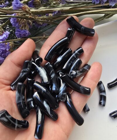 8x33 MM Siyah Eğik Boru Kemik Jelibon Renkli Akrilik Bileklik ve Kolye Boncukları