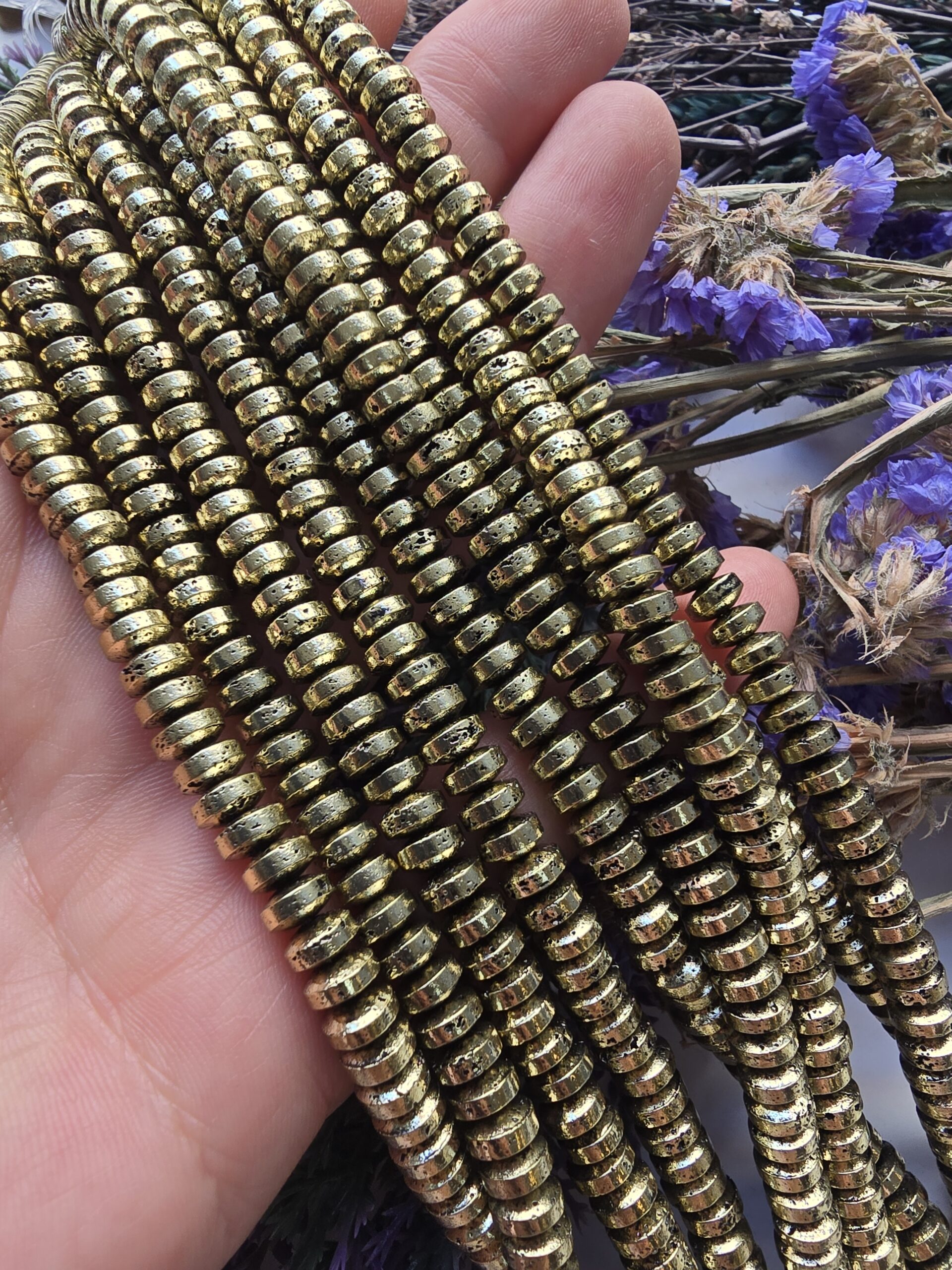 6x3 Soft Gold Kaplama Rondela Elektro Lav Taşı