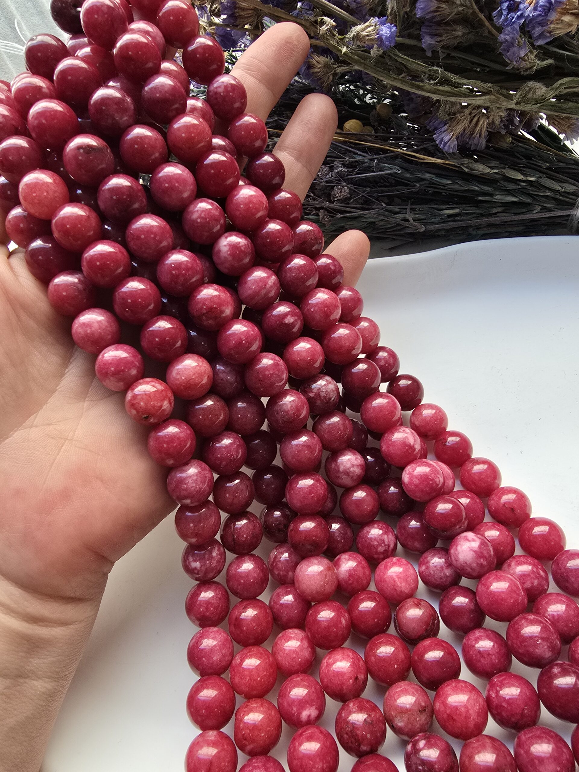 12 MM Rodokrozit Renkli Ceyt Kuvars Taşı - Görsel 2
