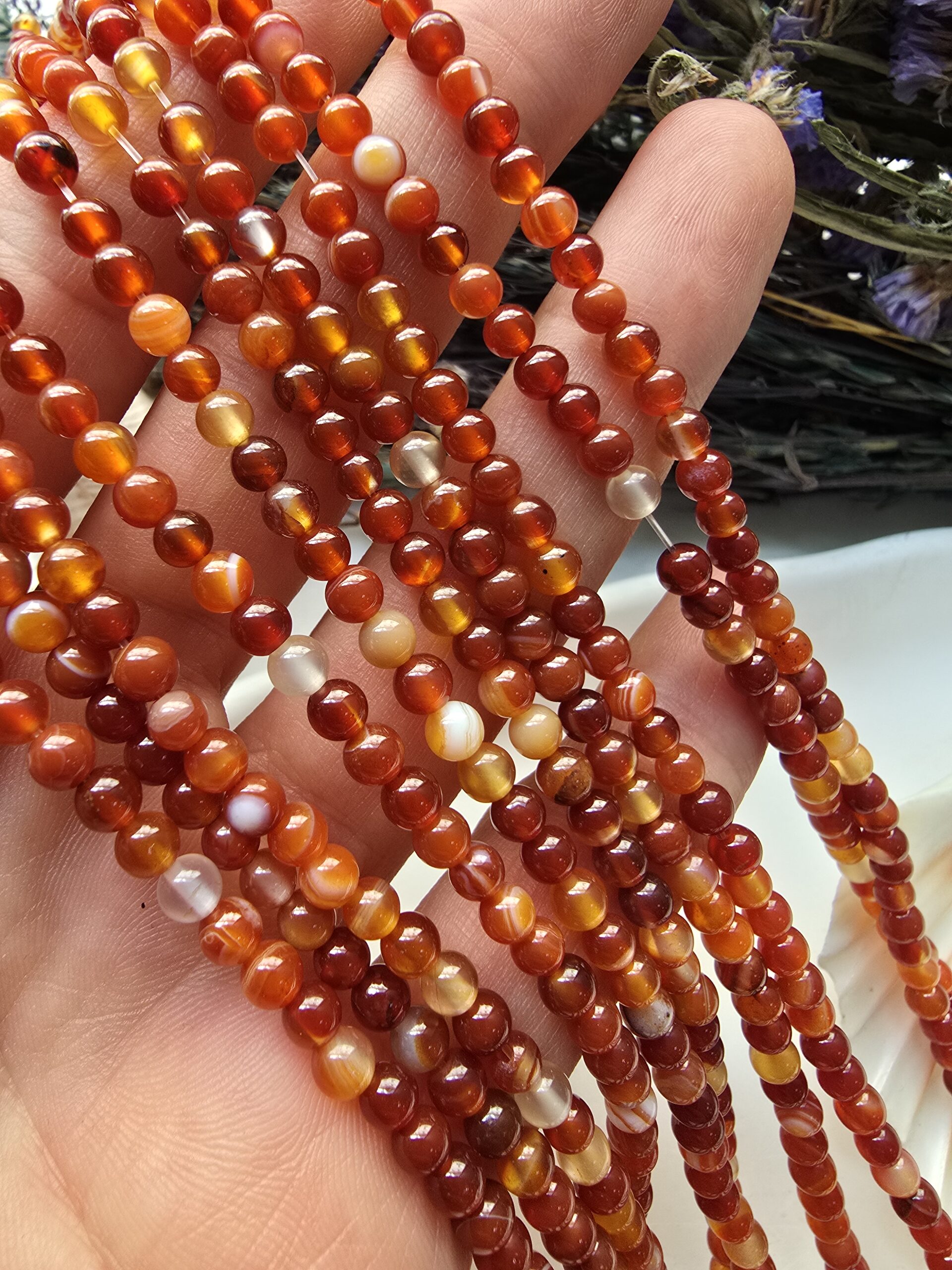 4 MM Küre Açık Kahve Turuncu Mix Akik Taşı