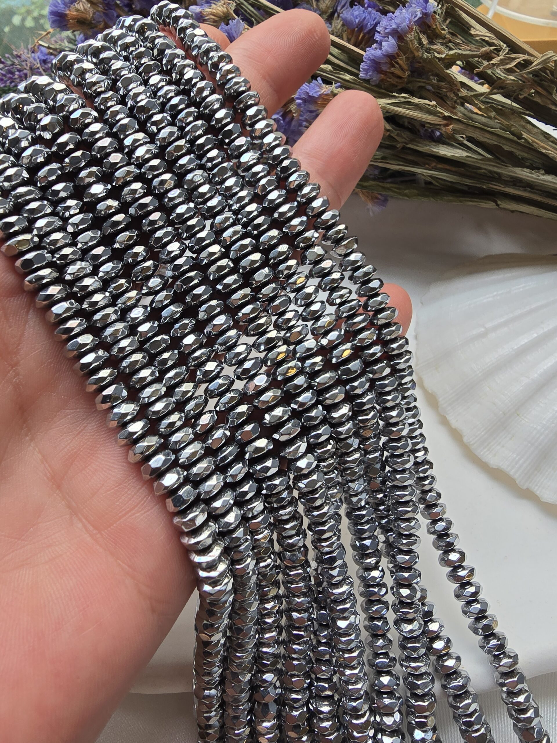 6x3 MM Gümüş Rondela Fasetli Hematit Doğal Taş - Görsel 2