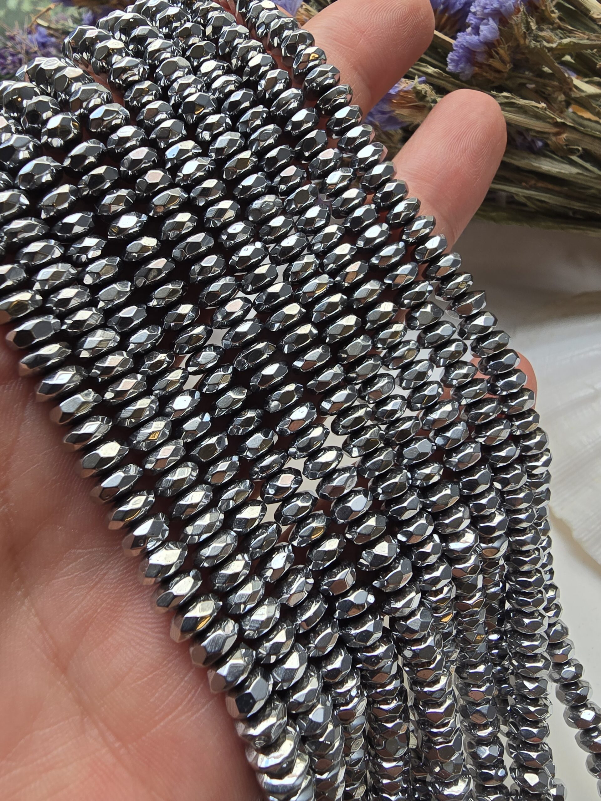 6x3 MM Gümüş Rondela Fasetli Hematit Doğal Taş