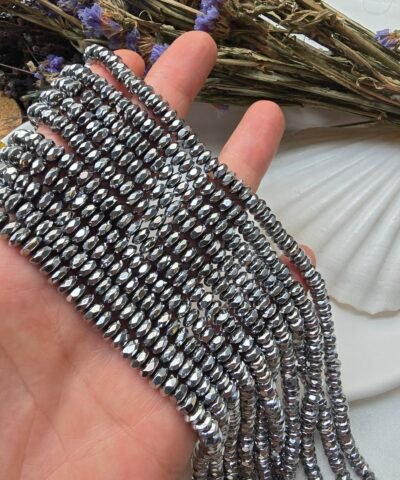 6x3 MM Gümüş Rondela Fasetli Hematit Doğal Taş - Görsel 3