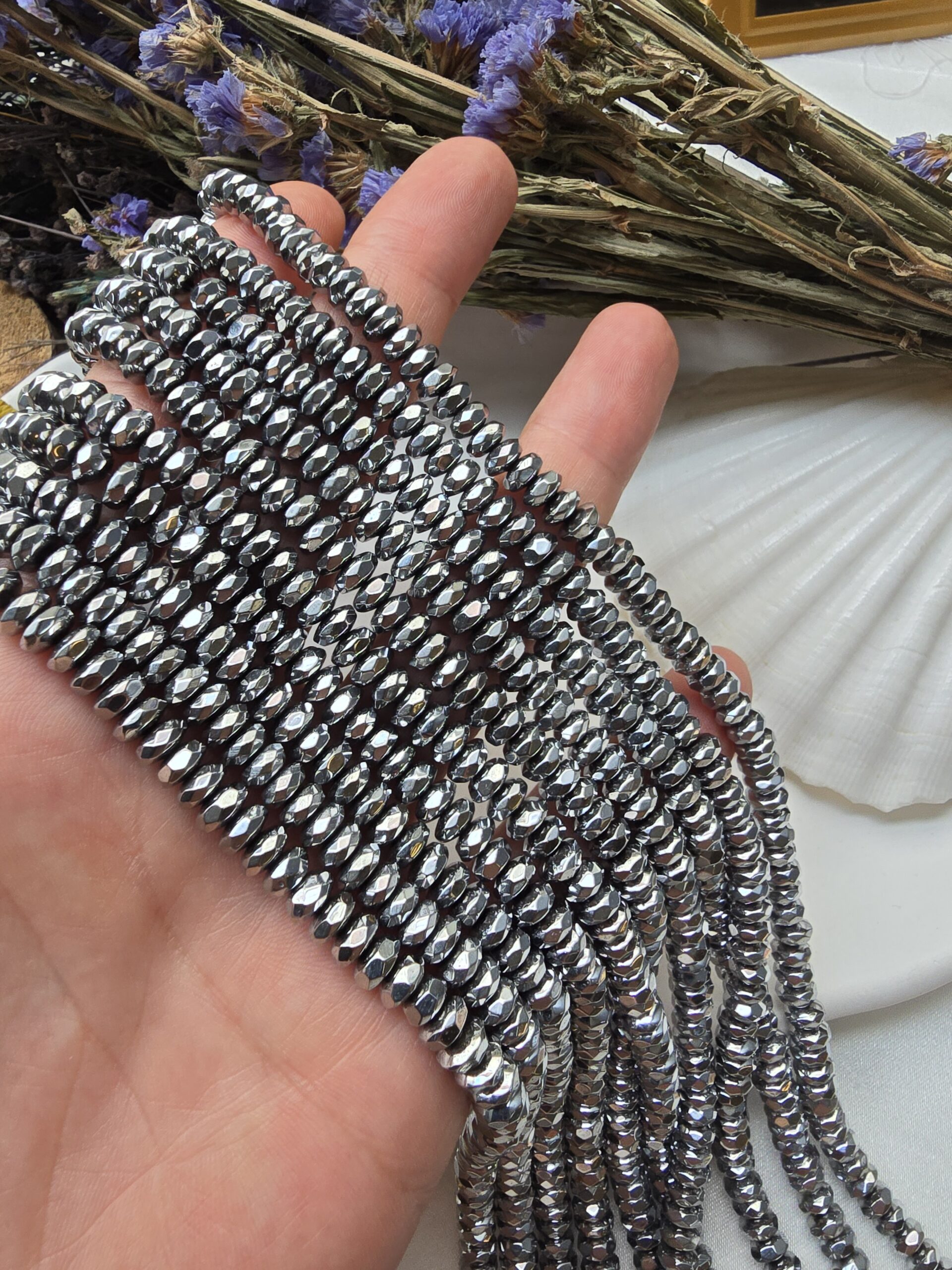 6x3 MM Gümüş Rondela Fasetli Hematit Doğal Taş - Görsel 3