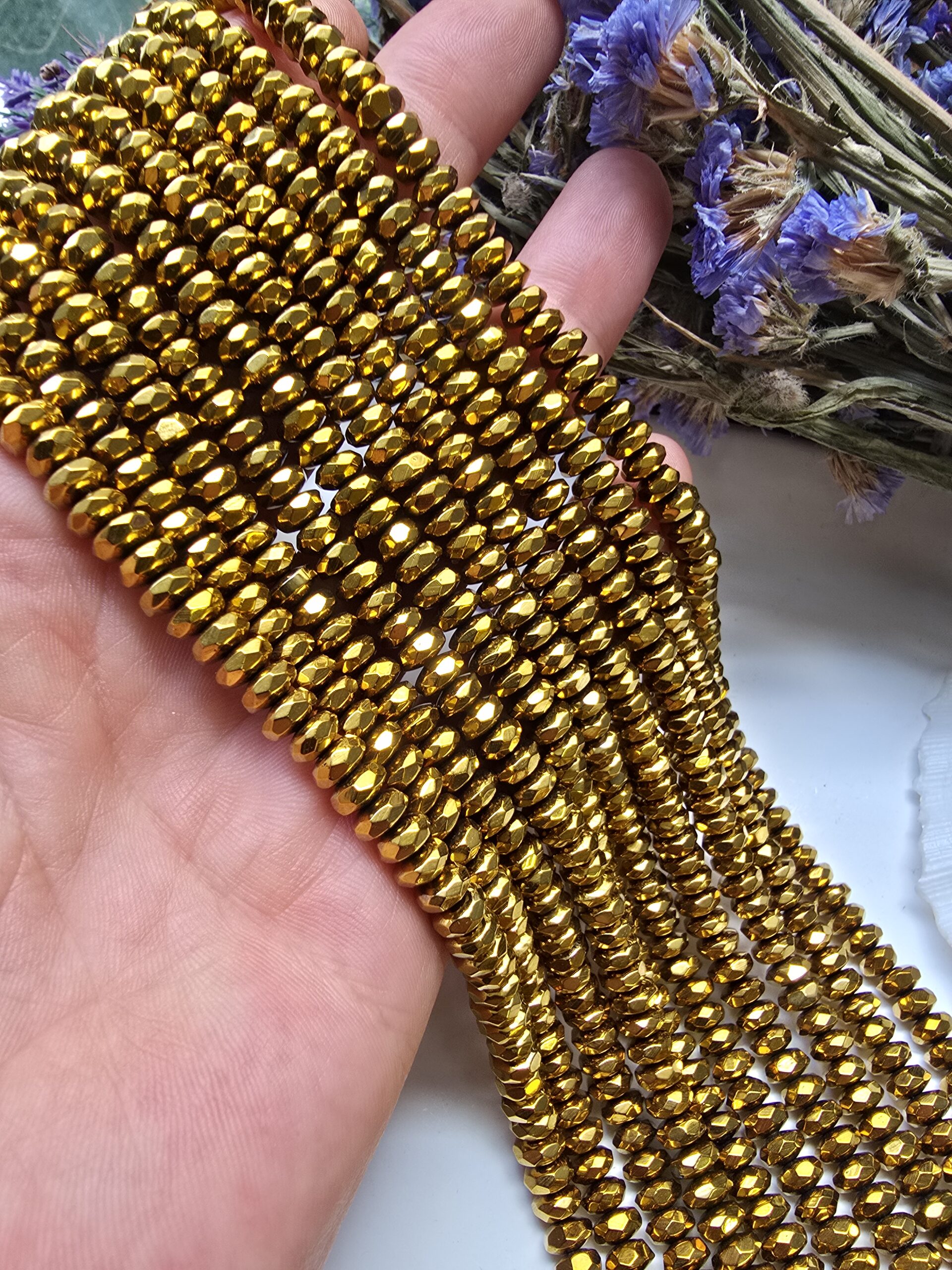6x3 MM Gold Rondela Fasetli Hematit Doğal Taş - Görsel 3