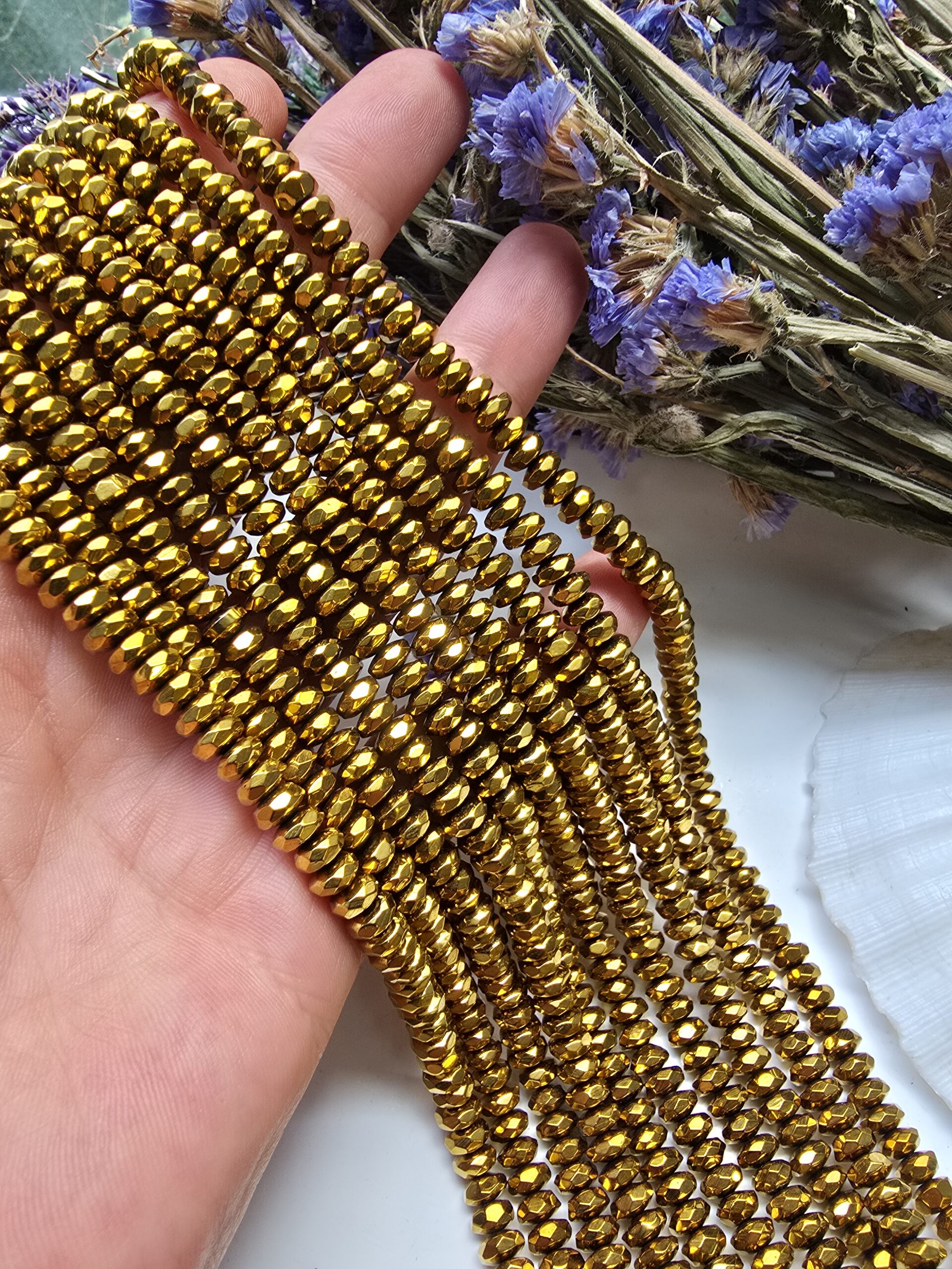 6x3 MM Gold Rondela Fasetli Hematit Doğal Taş