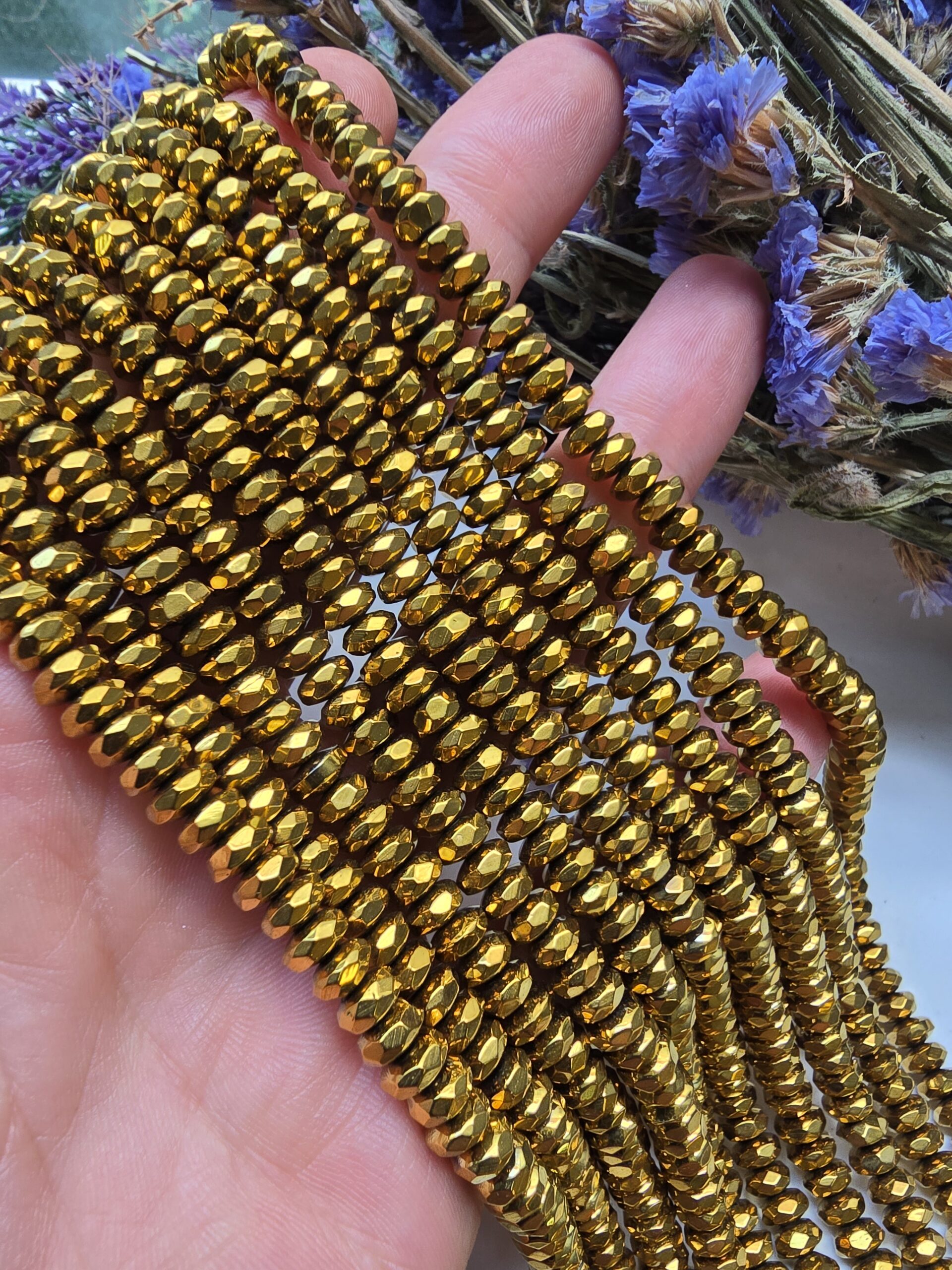 6x3 MM Gold Rondela Fasetli Hematit Doğal Taş - Görsel 2