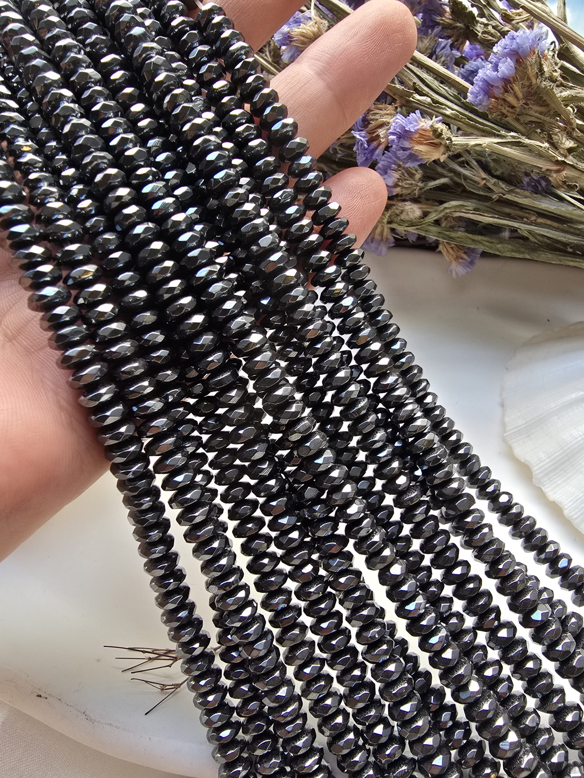 6x3 MM Füme Rondela Fasetli Hematit Doğal Taş - Görsel 2