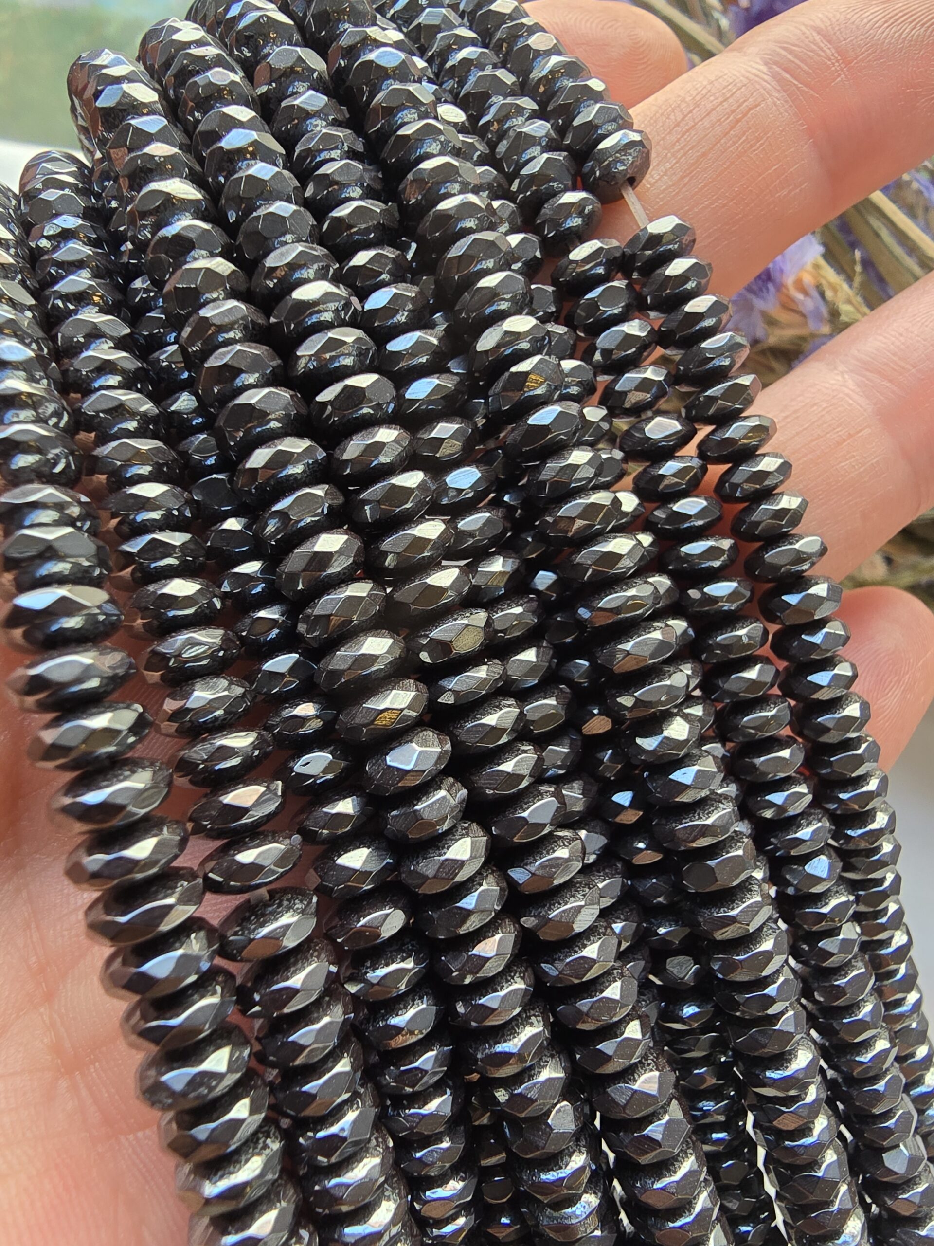6x3 MM Füme Rondela Fasetli Hematit Doğal Taş
