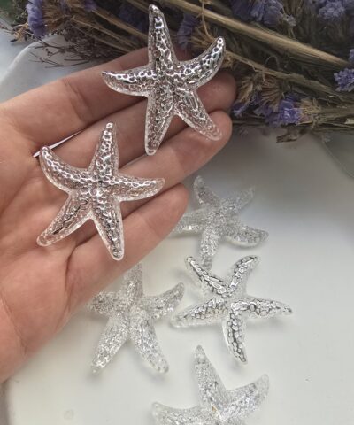 50 MM Şeffaf Gümüş Yaldızlı Deniz Yıldızı Şekilli Akrilik Boncuk