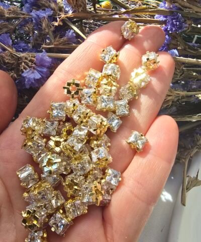 7x6 MM Beyaz Baget Taşlı Altın Kaplama Silindir - Görsel 3