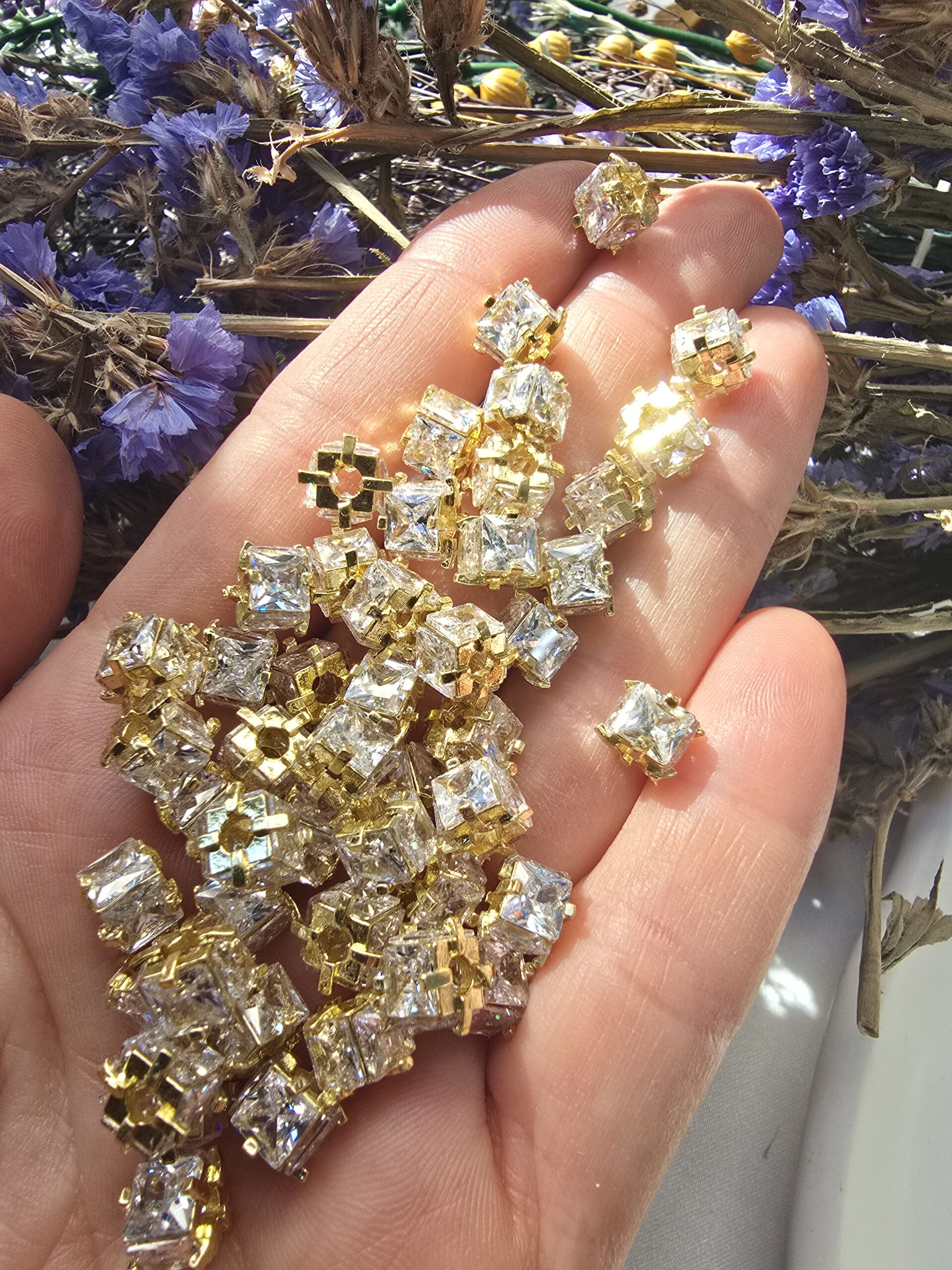 7x6 MM Beyaz Baget Taşlı Altın Kaplama Silindir - Görsel 3